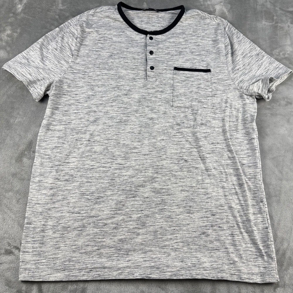 Express Henley Mens XL Space Dye Gray Short Sleeve Button Pocket EUC